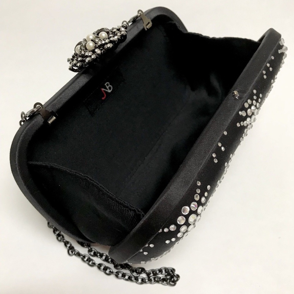 Satin Evening Bag Hard Shell Sparkling Stones and Chain Strap - Picture 4 of 10